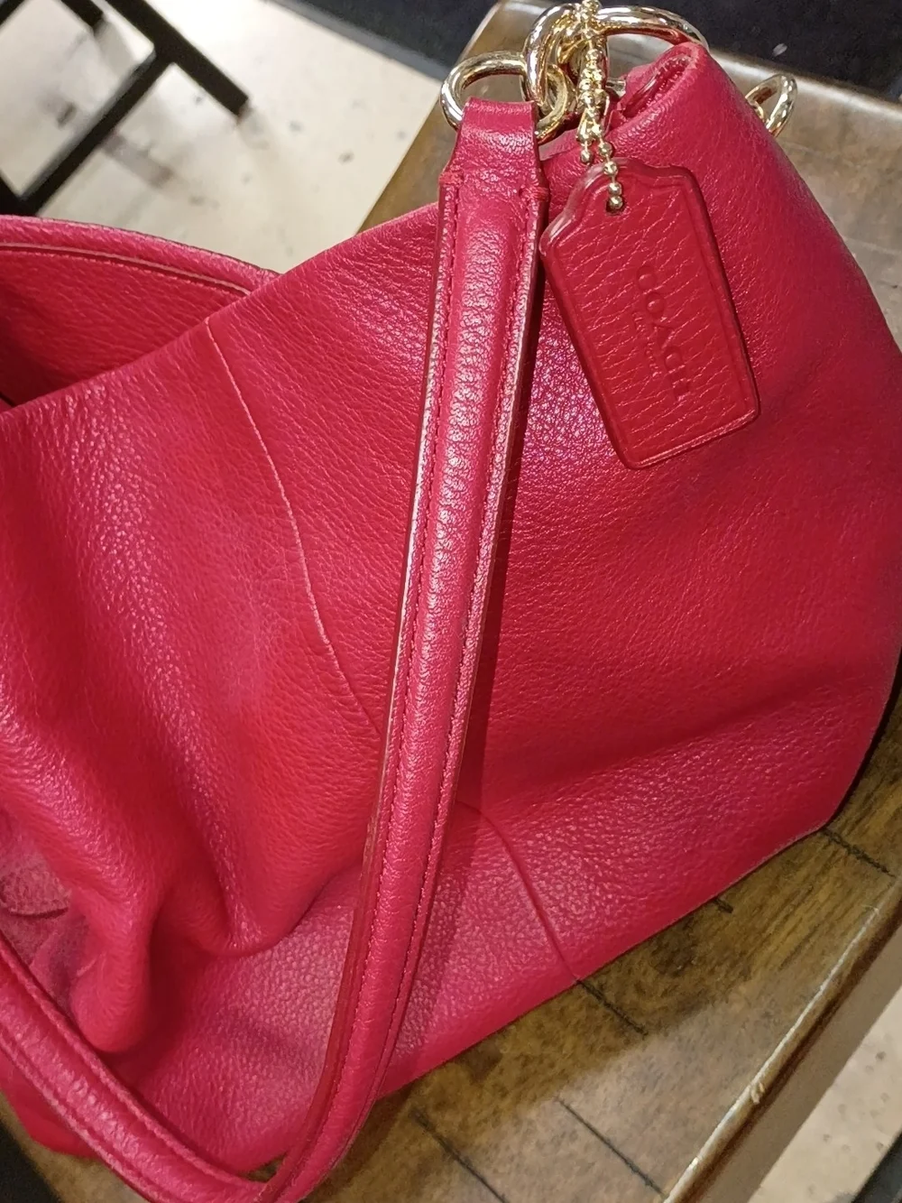 Coach Pebbled Leather Shoulder Bag - Hot Pink with Gold Hardware